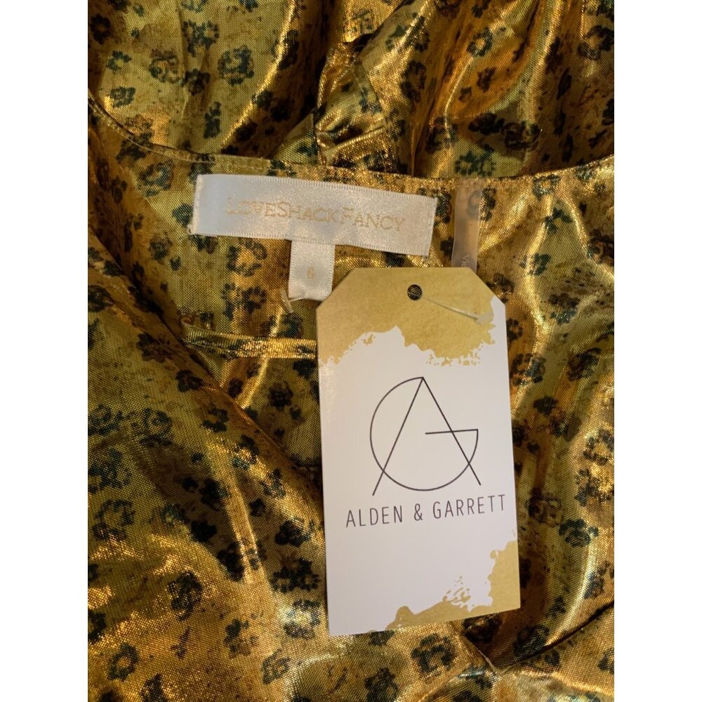 LoveShackFancy Zoya Dress Metallic Safari Gold Ruffle, Size 6, New! - Picture 7 of 8